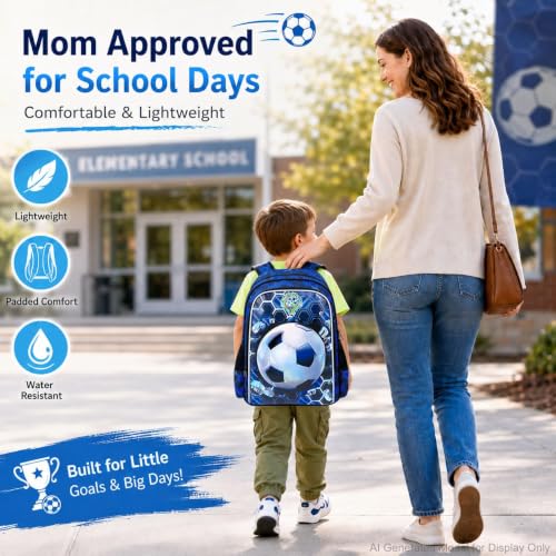 Image of CCJPX 3PCS Football Backpack for Boys, 16 Inch Kids Water Resistant Preschool Bookbags with Lunch Box, Cool Elementary School Bag for Kindergarten Toddler