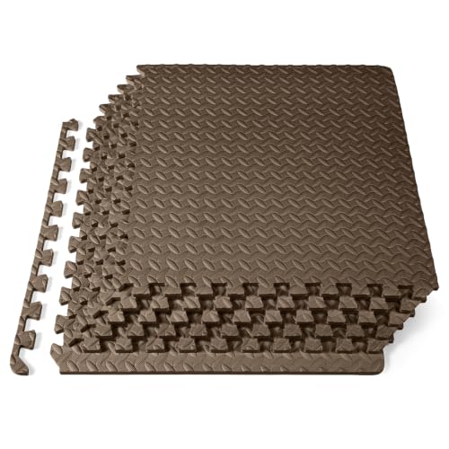 Image of ProsourceFit Exercise Puzzle Mat 1 /2-inch, EVA Interlocking Foam Floor Tiles for Home Gym, Workout Equipment, Kids Play Areas, Brown, 24 Sq Ft - 6 Tiles