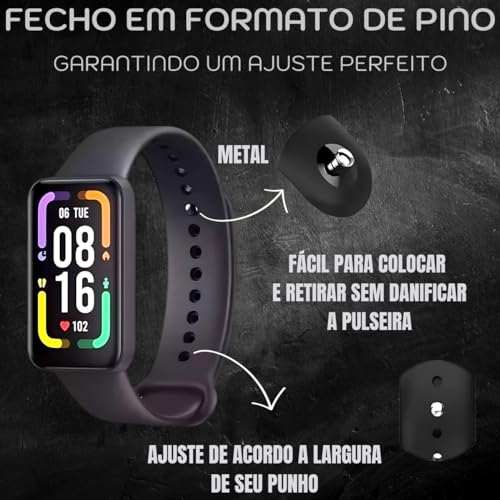 Pulseira Silicone Colorida Para Xiaomi Redmi Smart Band Pro DM ACESSÓRIOS (PRETO)