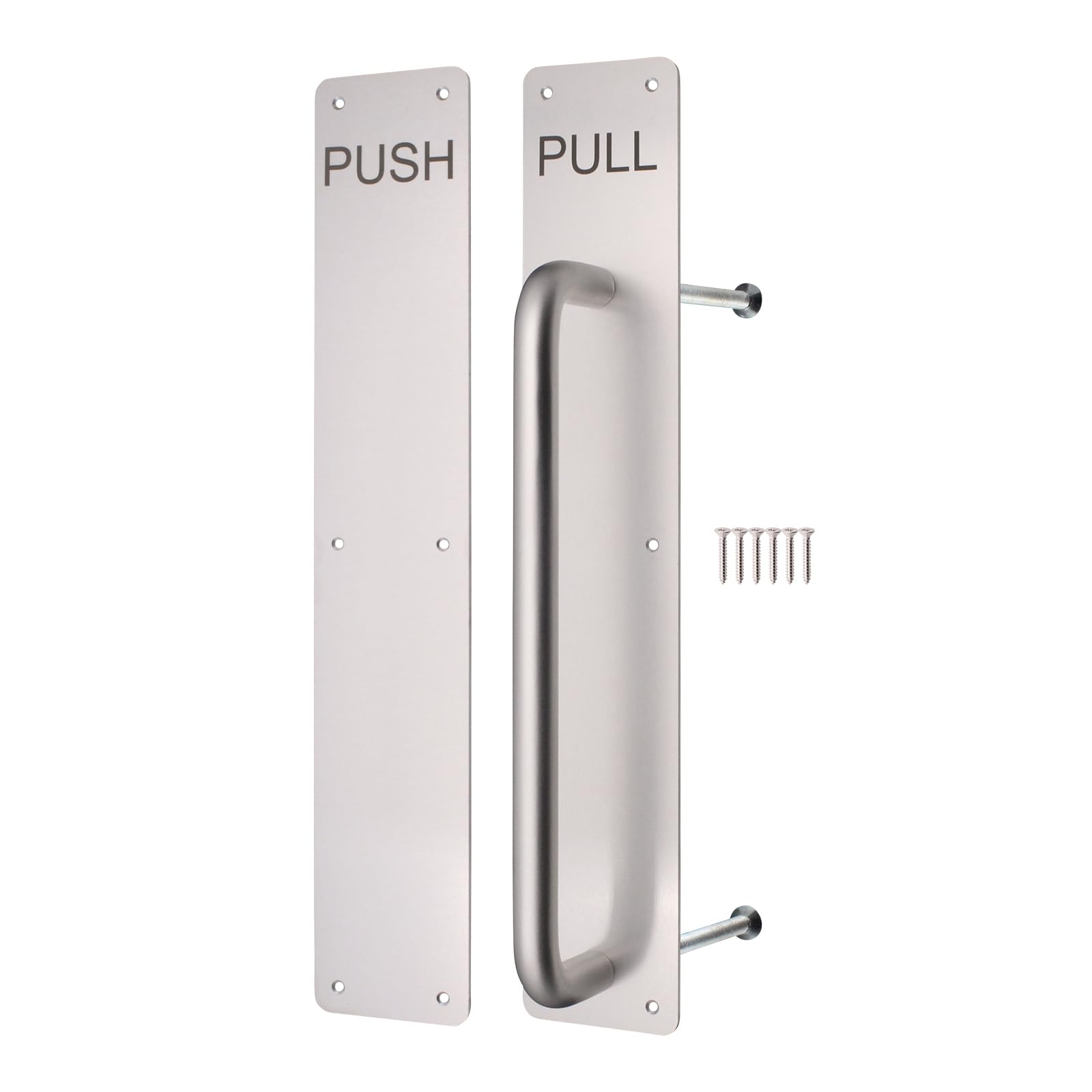 Eai Satin Aluminium Satin Push Pull Handle On Plate, 475 X 75Mm Commercial Handle On Finger Plate For Schools, Offices, Shops & More