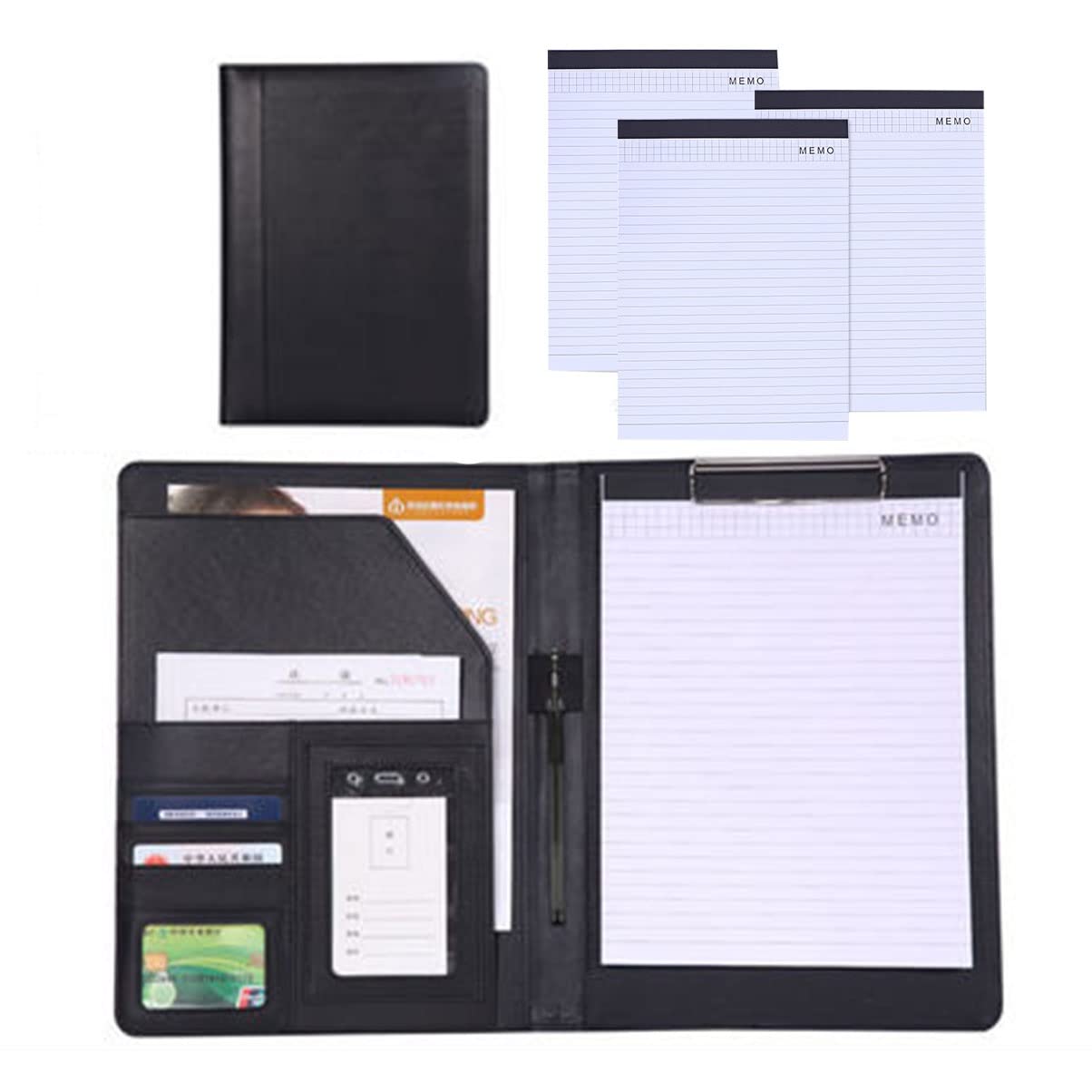 Schreibmappe A4, Portfolios Portfolio PU-Leder Padfolio Binder Business Planner Dateiordner Lebenslauf-Dokumenten-Organizer im Briefformat für Frauen Männer