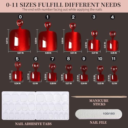 FANDAMEI Press on Toenails, 6 Colors Press On Toe Nails Short Square, French Tips Cat Eye Toe Press Ons for Women & Girls, Glossy Toe Fake Nails for Nail Art - Image 3