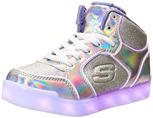 Skechers Girls' S Energy Lights Ultra-Glitzy Glow Sneaker, Silver, 11 Medium US