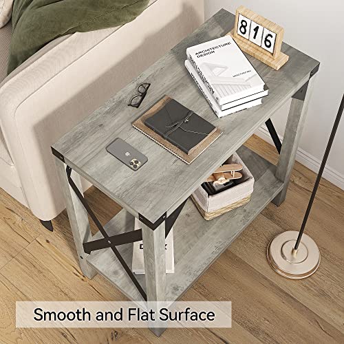 Idealhouse Narrow End Table Set Of 2 For Small Spaces, Rectangular Farmhouse Nightstand Sofa Side Table For Living Room, Bedroom, Lounge(Grey) #TOP3