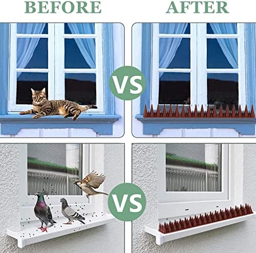 Apluskis Upgraded Bird Spikes, 20 Pack/6M Bird Squirrel Raccoon Pigeon Cat Fox Animal Deterrent Spikes Fence Spikes for Outside Anti Bird Defender Spikes Outdoor to Keep Birds Away (Brown)