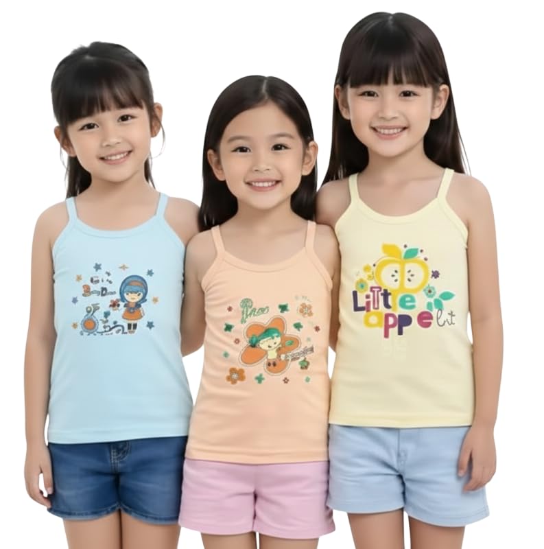 Image of Baby Girls Sleevless Printed Cotton Regular Fit Camisole 0-10 YRS Slips /Vests /Baniyan /Inner Wear, Pack of 6
