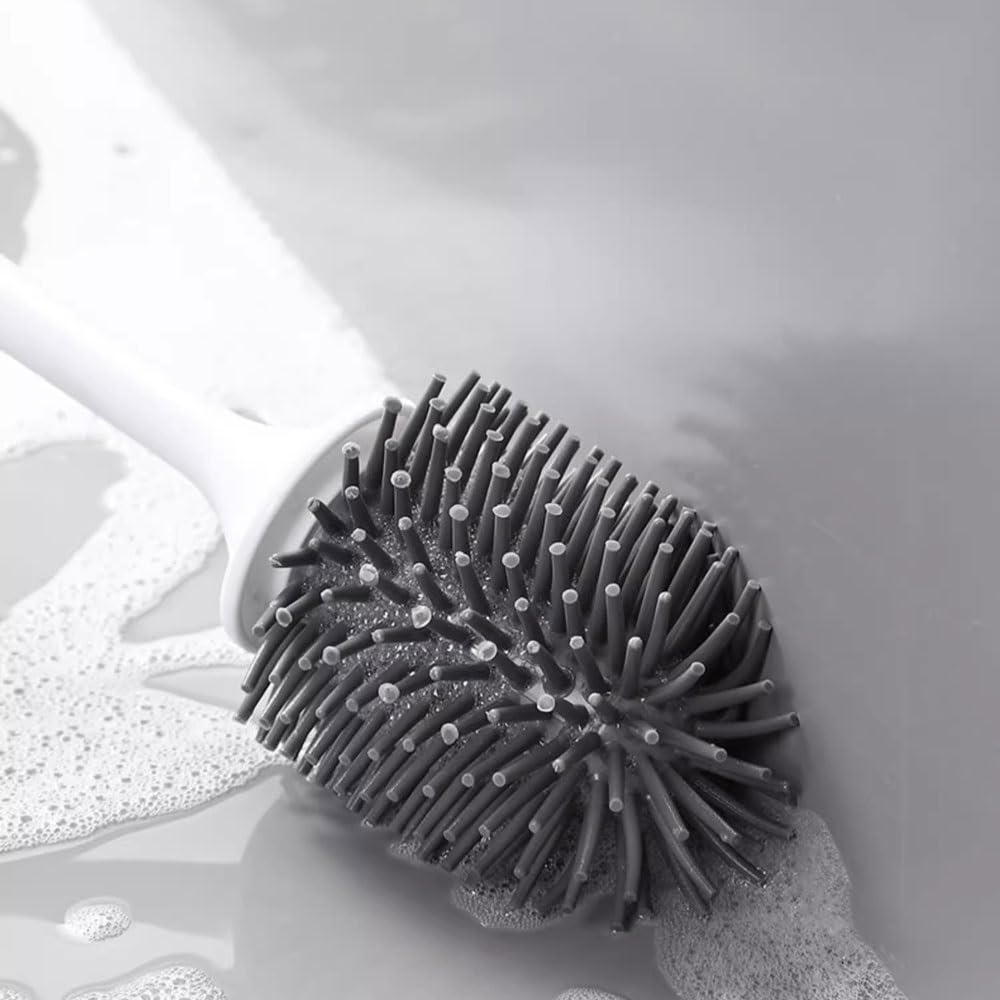 Escobilla de Baño Cabezal de cepillo de silicona redondeado, juego de escobilla de baño, cepillo de baño de apertura y cierre montado en la pared, cepillo de baño con mango de plástico Escobillas de I
