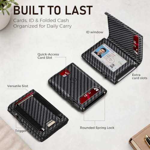 RUNBOX Wallet for Men, RFID Blocking Aluminum Pop-Up Card Holder, ID Window — view 3