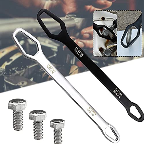 JIANGHUI Universal Double Sided Wrench Self Tightening Wrench 8-22mm Ratchet Spanner Nut Spanner All In One Tool Various Screws And Nuts (Black)