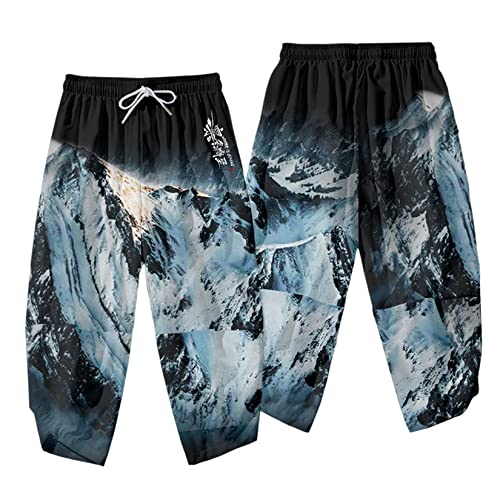 Image of DOSLAVIDA Men's Japanese Kimono Cardigan Suit Chinese Style Printed Jacket Pants Set Open Front Seven Sleeve Top & Shorts