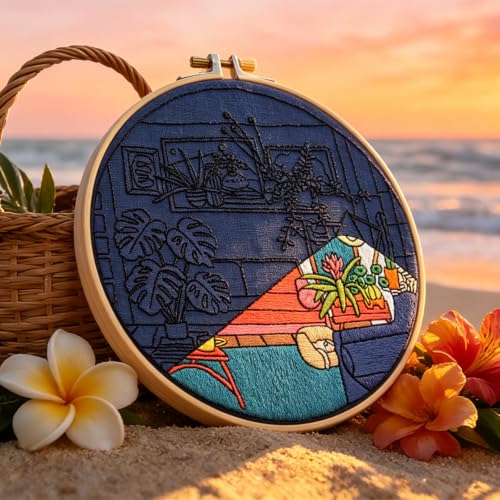 Image of Crafmanoe Plants Embroidery Kits for Beginners Adults, Home Hand Embroidery Starter Kit, Stamped Cross Stitch Kits Needlepoint Kits for Beginners Adult, Embroidery Hoop, Thread, Fabric, Video Tutorial