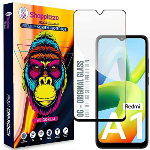 Image of Military Grade-Gorilla Tempered Glass Screen Protector-with 100% Fingerprint Sensor Working-Edge to Edge Full Screen Coverage-9H Hardness-With Easy Installation Kit-Black(Pack Of 1)-Compatible With Redmi A1|10A|9 Active|9i|9i Sport|9A|9A sport|C31 6.53 Inch)