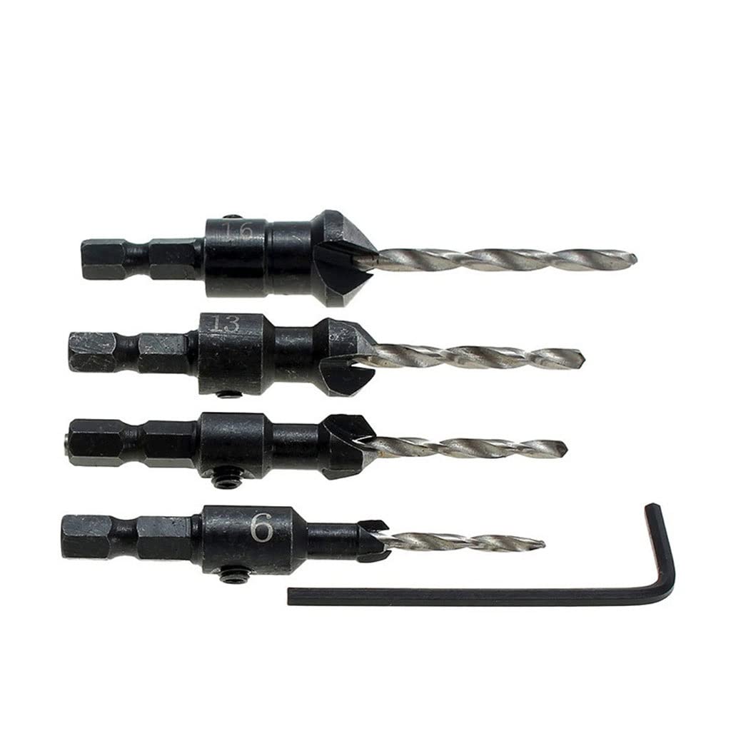 4Pcs HSS Carpentry Countersink Drill Bit Set Quick Change Hex Shank Screw #6#10#13#16