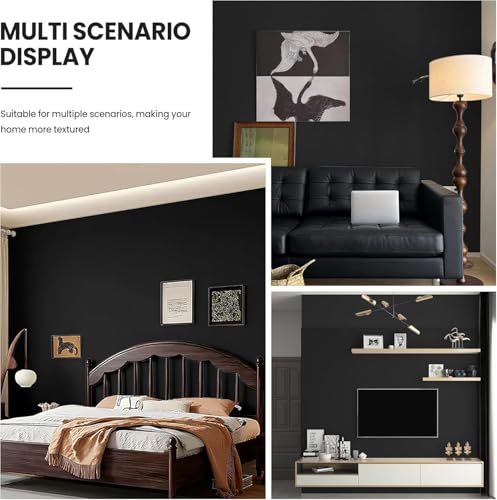 Image of Premium Black Textured Wallpaper -Self Adhesive Eco Friendly Wall Coverings, Waterproof Peel and Stick Wall Stickers for Bedroom, Kitchen, Living Room & Hotel (45X300CM)