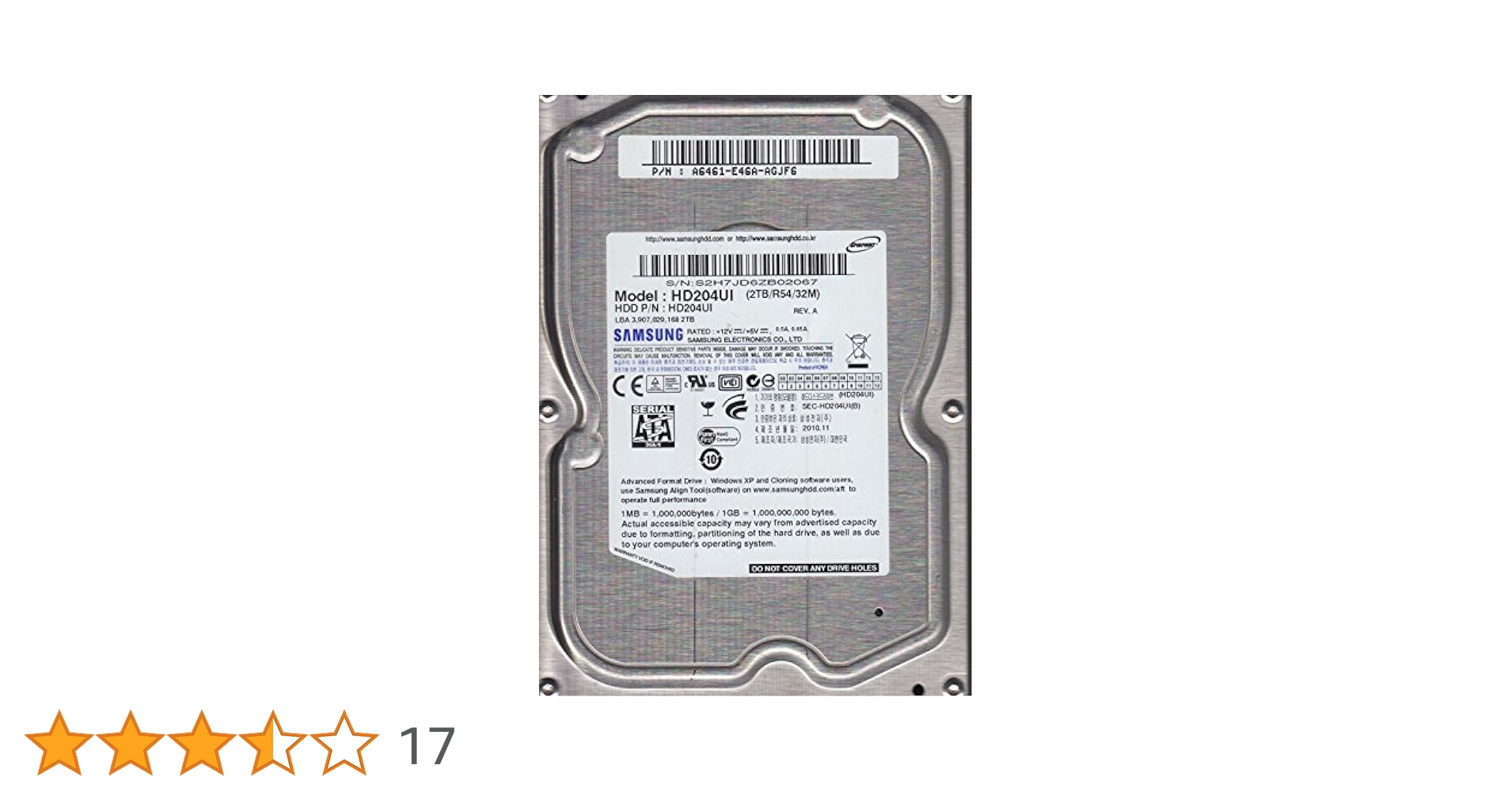 Samsung HD204UI F4 3.5 inch 2TB 32MB 5400rpm Internal Hard