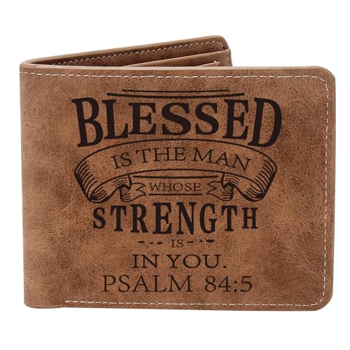 THTCSQ Christian Gifts Leather Wallet Engraved Personalized Leather Wallet Bible Verse Faith Religious Christian Inspirational Gifts (PSALM 84:5)