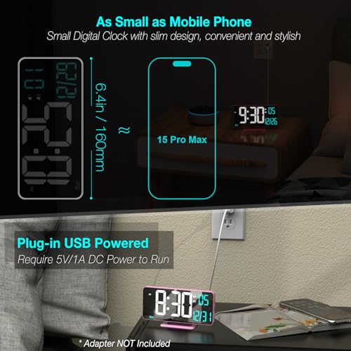 Image of Pink Digital Clock for Bedroom 6.7in Dual Alarm Clock with Dimming, 12 /24h, Seconds, Date, Day of Week, Temp, Desk Clock, LED Clock for Table Decor, Digital Calendar Table Clocks for Bedrooms KOSUMOSU