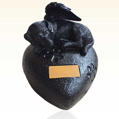 Monello Hund auf Herz für große Hunde bis ca. 40 kg bis ca. 2 ltr. Tierurne für zuhause mit Gravurblättchen (Schwarz) Cover