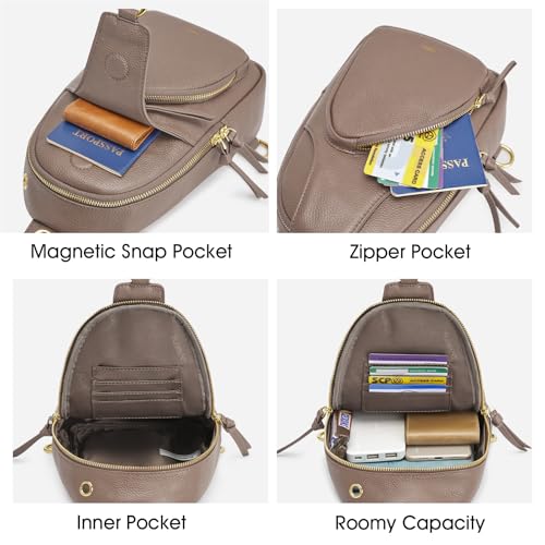 Image of Kattee Sling Bag for Women, Leather Fanny Packs Crossbody Purse, Small Chest Bag with RFID Blocking, Khaki