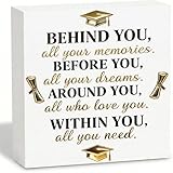 Graduation Decorations 2026 College Graduation Gifts Her for Him Quote Wood Box Sign Decor Desk Sign Positive Behind You All Your Memories Wooden Box Block Sign Rustic Home Shelf Wall Decoration