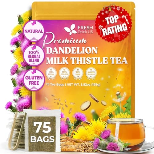 FreshDrinkUS, Premium Dandelion Milk Thistle Tea, 75 Count, Caffeine Free