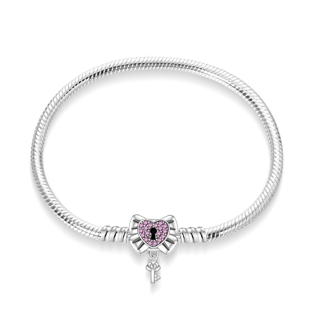 TINSLO Damen Armband 925 Sterling Silber, Armbänder mit Herz Verschluss Moments Schlangen Gliederarmband Armkette Valentinstag Muttertag Geburtstags Weihnachten Geschenk für Frauen Freundin Mama