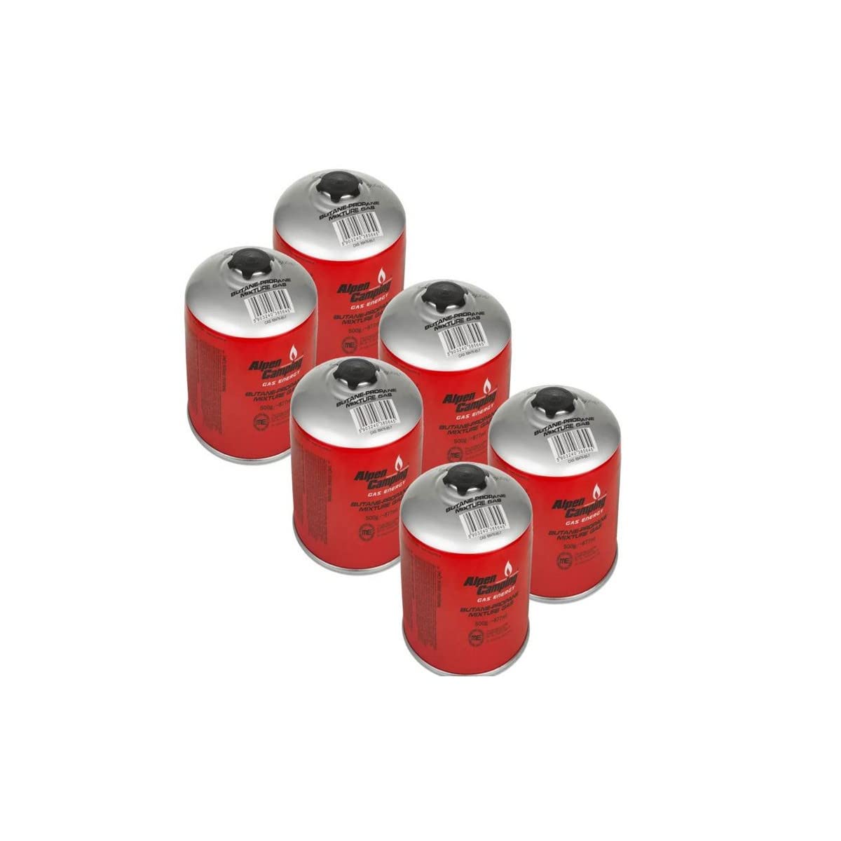 ALPENTECH - Pack de 6 Cartouches Gaz Camping 500g MIX Butane Propane 4 Saisons – Valve 7/16 Dévissable Sécurité EN417 Zéro Fuite – Réchaud Lampe Chauffage Randonnée