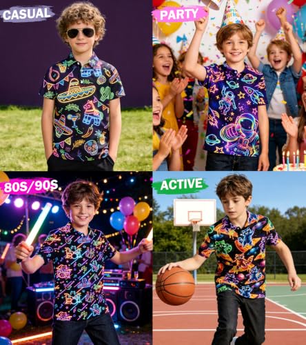 Cozople Boys Gamer Polo Shirt, Neon Controller Print - image 5