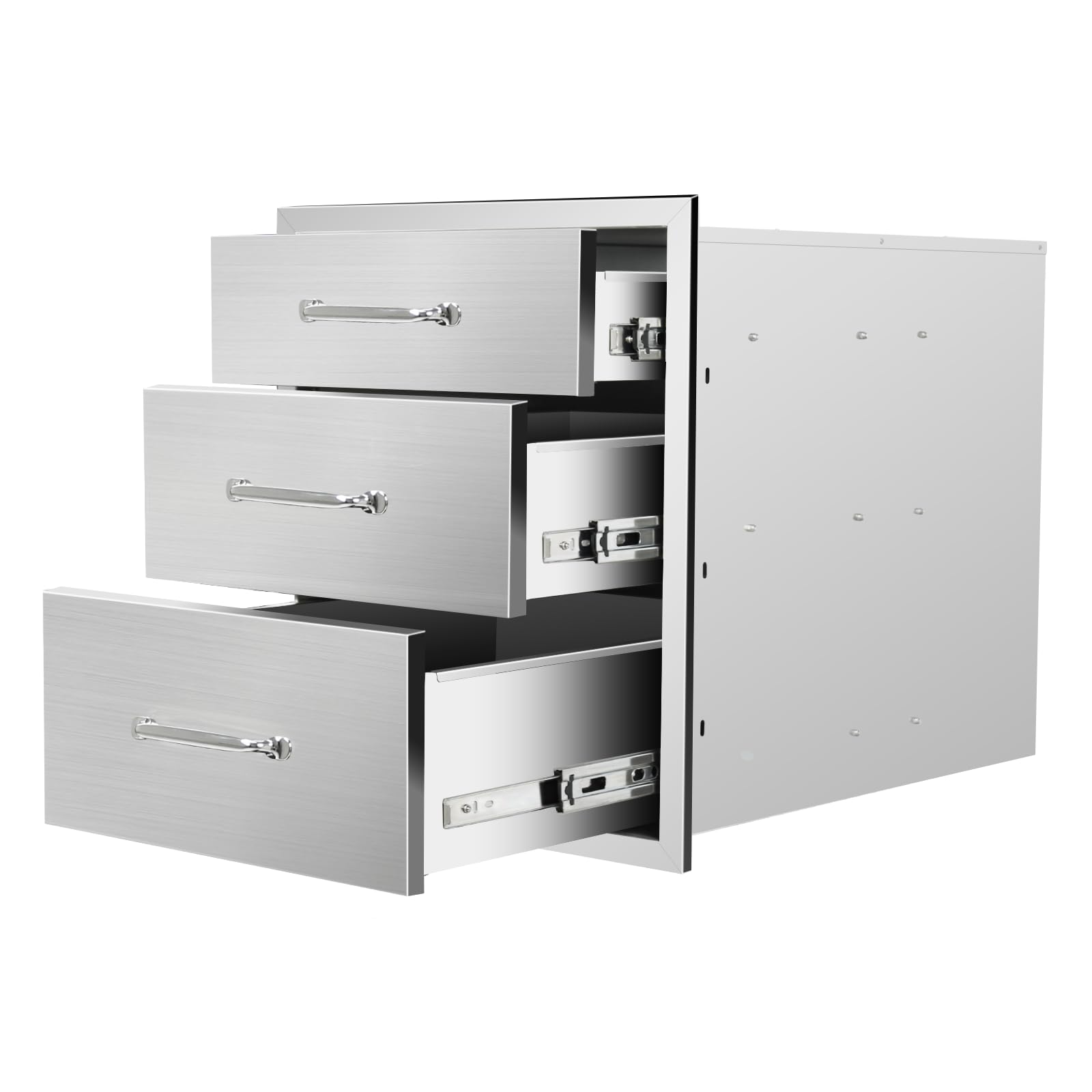 Outdoor Kitchen Drawers 18" W x 21" H x 23" D Flush Mount Triple BBQ Drawers with Chrome Handle Stainless Steel Drawer for Outdoor Kitchen Island, Patio Grill Station