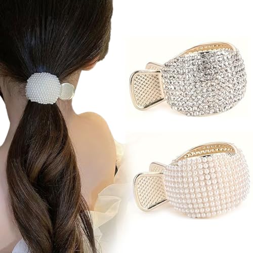 Petunny 2Pcs Rhinestone Ponytail Hair Clips High Ponytail Claw Clips Small Metal Shark Hair Clips Decorative Ponytail Buckle Holder for Women Girls