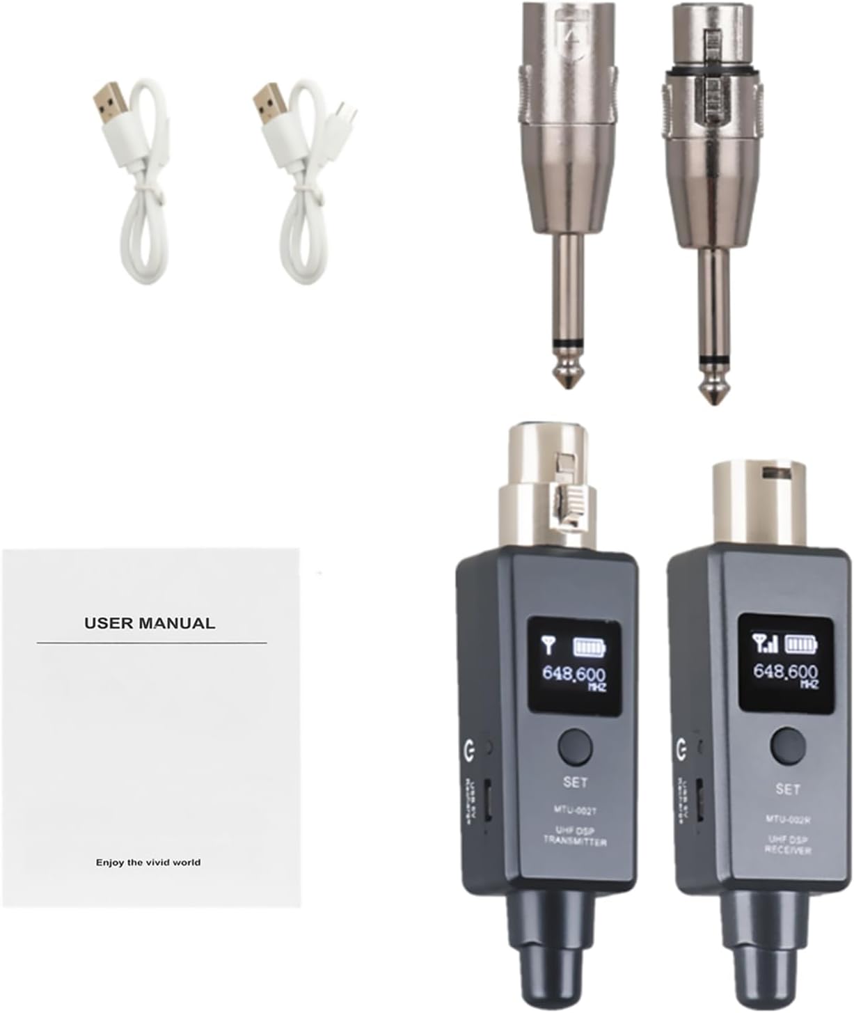 2024 Metal Wireless Microphone Transmitter Receiver, Rechargeable Wireless XLR Transmitter and Receiver System Compatible for Audio Mixer, PA System