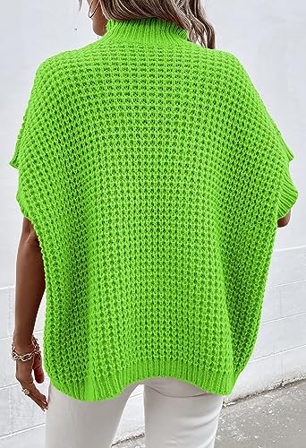 Image of Viottiset Womens Oversized Short Batwing Sleeve Mock Neck Sweater Vest Fall Sleeveless Pullover Knit Sweaters