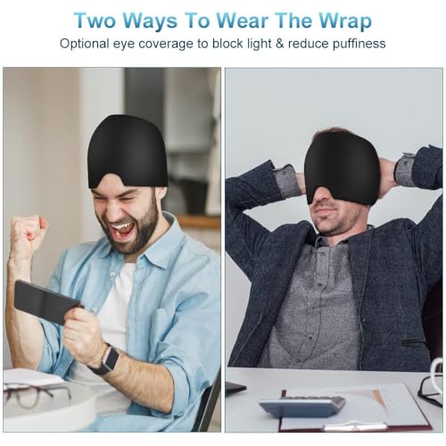 Image of Headache Relief Cap Gel Wrap for Head and Eye Coverage, Stretchable Fabric Head Wrap with V Shape Nose Design for Hot and Cold Use
