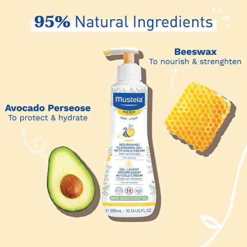 Mustela Baby Nourishing Cleansing Gel – Hair & Body Wash For Dry Skin - With Natural Avocado, Cold Cream & Beeswax - 10.14 Fl. Oz. #TOP3