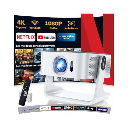 [Licence Netflix, 4k 1080P] Projecteur Portable Compatible WiFi 6 Et Bluetooth 5.4, Capable D'Autofocus Et De Correction Mini Projecteur pour Mobile/Outdoor/Home CinéMa