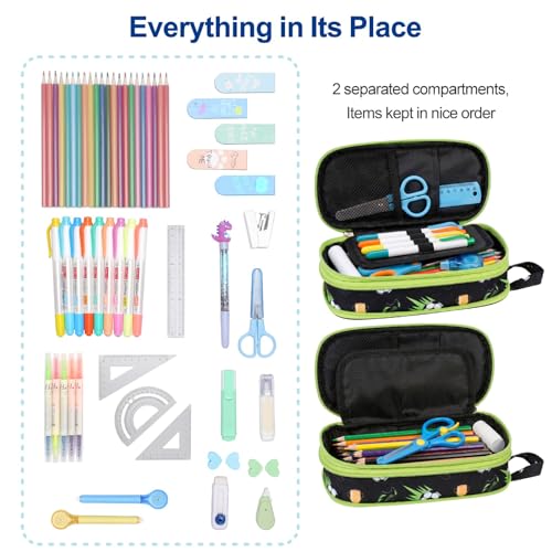 Image of Bagseri Pencil Case for Boys - Expandable Cute Kids Pencil Case | Wide Opening Pencil Pouch Organizer for School Supplies, Cute Kids Pencil Case for Boys, Green Jungle Dinosaur