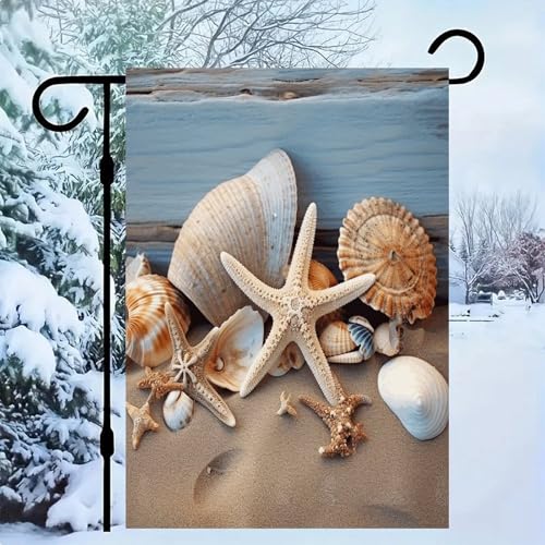 Bandera de jardín marina de conchas y estrella de mar de 30x45 cm de doble cara 2