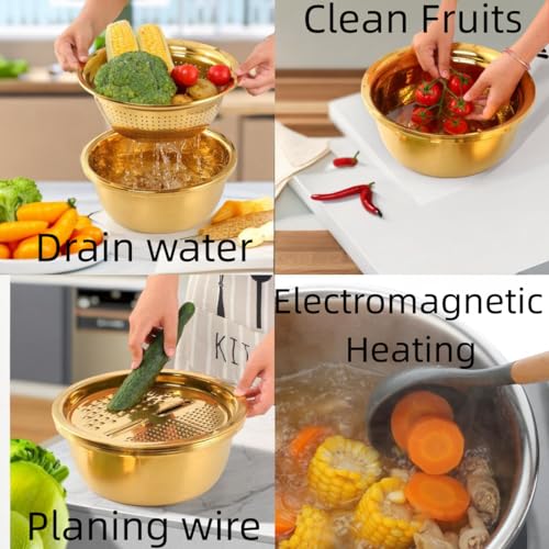 Keiwhsly THSXSQ Stainless Steel Multifunctional Gold Colander Set Of 3 thumb #3