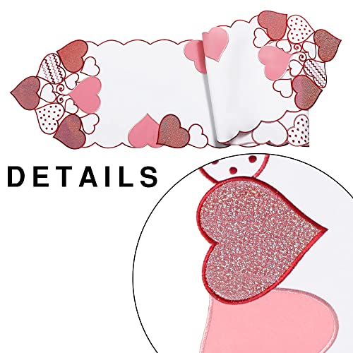 Owenie Valentines Table Runner, 13 X 70 Inch Valentine's Day Dresser Scarves For Dining Tables, Embroidered Heart Home Decorations For Table, Mother's Day Or Wedding Table Decor , Machine Washable #TOP2