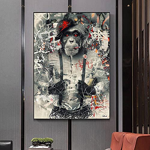 Impression fumer singe graffiti affiche animaux drôles art mural moderne 40x60cm