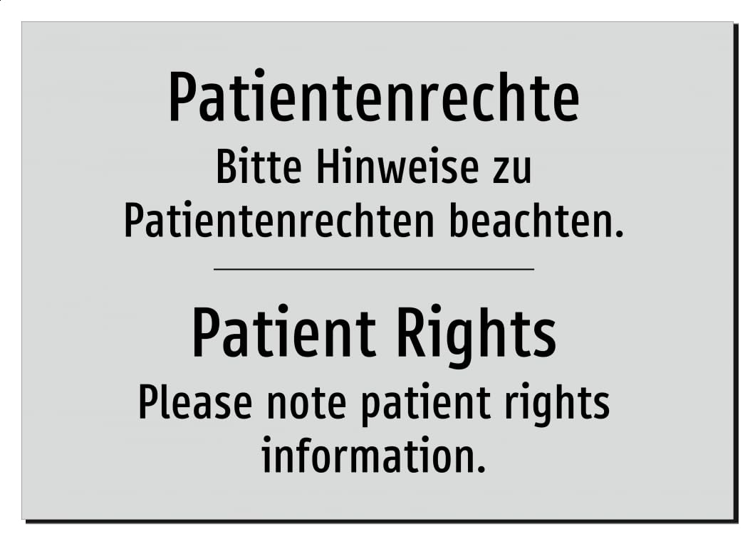 32367-DEEN-T-09 | Patientenrechte Schild Deutsch Englisch | zweisprachig | Aluminiumschild A2, 594 x 420mm | nur Text, ohne Symbolgrafik