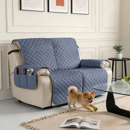 Image of TAOCOCO Recliner Covers,2 Seater Recliner Slipcovers,Waterproof Recliner Sofa Protector,Armchair Covers with Pockets,Non Slip Reclining Sofa Covers,Arm Chair Covers for Pets /Dogs /Kids(Bluish Grey)