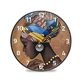 ALAZA Afro African Woman Wall Clock Battery Operated Silent Non Ticking Clocks for Living Room Decor