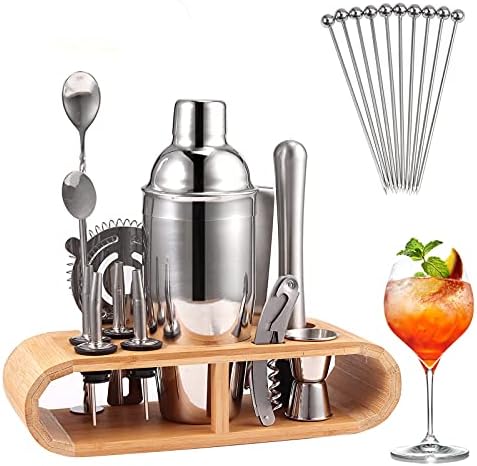COLFULINE 13+10Pcs Cocktail Shaker Set, Cocktail Making Set, 750ml Cocktail Kit, Premium Stainless Steel Bartender Kit Bar Tools Set with Wooden Display Stand for Home/Bars/Outdoor Parties