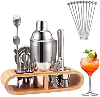 COLFULINE 13+10Pcs Cocktail Shaker Set, Cocktail Making Set, 750ml Cocktail Kit, Premium Stainless Steel Bartender Kit Bar Tools Set with Wooden Display Stand for Home/Bars/Outdoor Parties