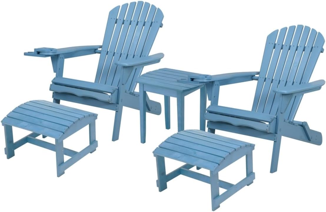 33.75 x 33 x 27.75 in. 2 Foldable Chair with Ottoman & 1 End Table Sky Blue