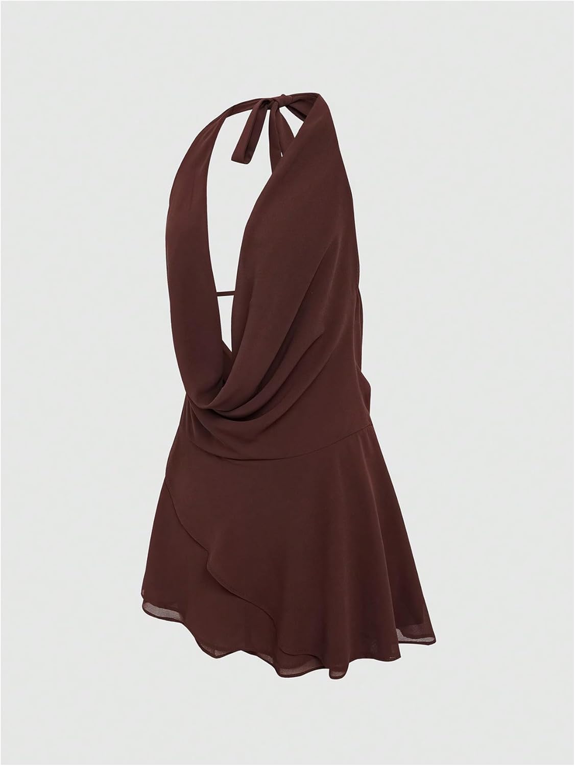 GORGLITTER Women's Halter Backless Dresses Deep V Neck Flowy Chiffon Bow Tie Layered Party Summer Mini Dress - Image 3