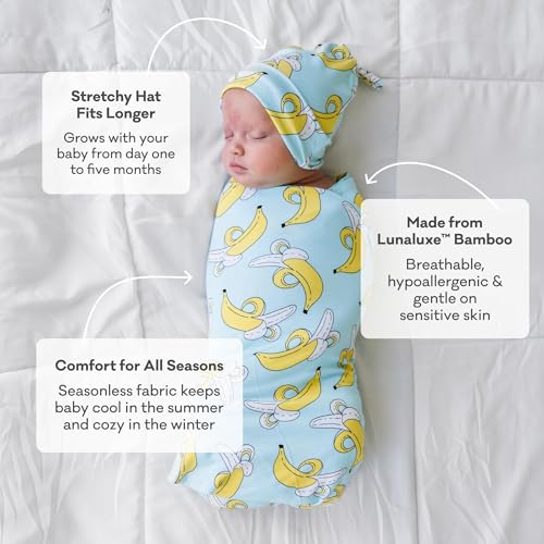 Image of Little Sleepies Swaddle & Hat Set, Baby Swaddles Newborns, Soft Viscose from Bamboo Swaddle Blanket Wrap (Shark Soiree)