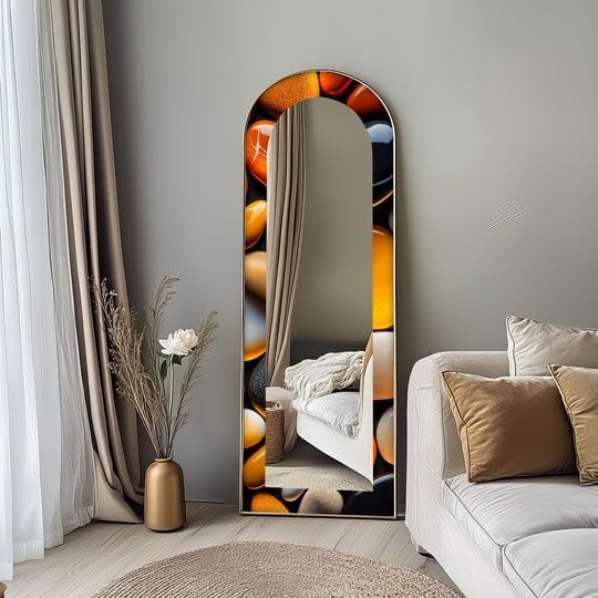 23,5’’W x 67’’H Zen & Spa Stones – Floor Mirror Arched Full Lenght Mirror - Arch Full Body Stained Floor Mirror with Black Frame with Black Frame