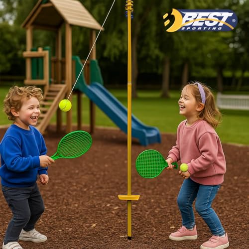 BEST SPORTING Twistball-Set I Circletennis für den Garten I 2 Circle-Tennis Schläger & 1 Swingball I Ball mit Schnur mit Schläger I Gartenspiele für Kinder & Erwachsene I Pulverbeschichtet